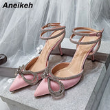 Butterfly-Knot Cross-Tied Crystal Pointed Toe Heels