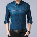 Plaid Long Sleeve Slim Fit Dress Shirts- Men