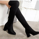 Thigh High Zip Up Thick Heel Boots