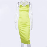 Satin backless lace up Slim fit dress