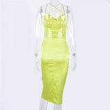 Satin backless lace up Slim fit dress