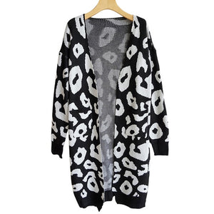 Long Sleeve Leopard Print Knitted Sweater/Cardigan