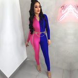 Fluorescent Color Long Sleeve Patchwork Streetwear Jumpsuit