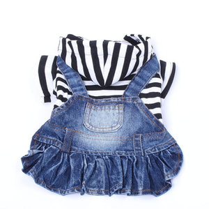 Striped Jean Dress w/Pocket- Pets