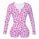 Long Sleeve Deep V Neck Bodycon Short Pajama Jumpsuit S-2XL
