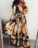 Boho Wrap Maxi Loose Floral Print V-neck Dress