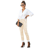 Long Pencil Sequin Pants Elastic High Waist Drawstring