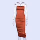 Satin backless lace up Slim fit dress