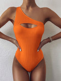 Tummy Cut Hollow Out 1pc Side Shoulder Swimsuit