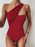 Tummy Cut Hollow Out 1pc Side Shoulder Swimsuit
