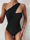 Tummy Cut Hollow Out 1pc Side Shoulder Swimsuit
