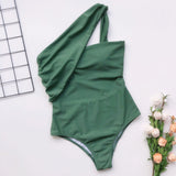Tummy Cut Hollow Out 1pc Side Shoulder Swimsuit