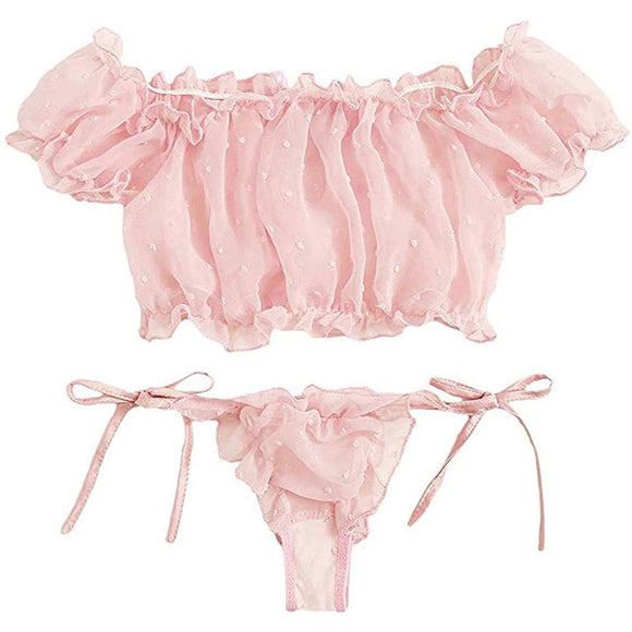 Lace Up Erotic 2pc Lingerie Swimsuit