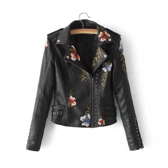 Embroidery faux leather PU Jacket