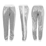 Long Pencil Sequin Pants Elastic High Waist Drawstring