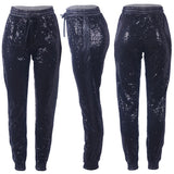 Long Pencil Sequin Pants Elastic High Waist Drawstring