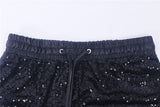 Long Pencil Sequin Pants Elastic High Waist Drawstring