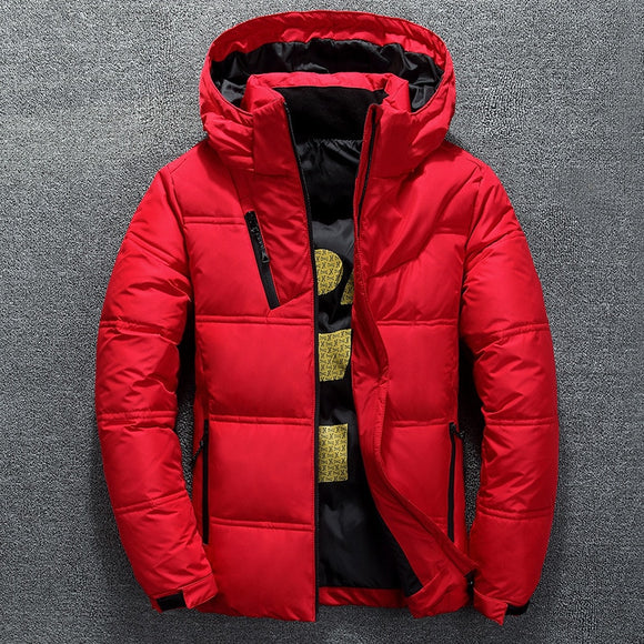 Stand Collar Puffer Jacket With Hood - Men