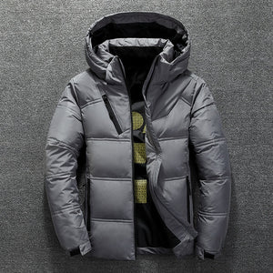 Stand Collar Puffer Jacket With Hood - Men