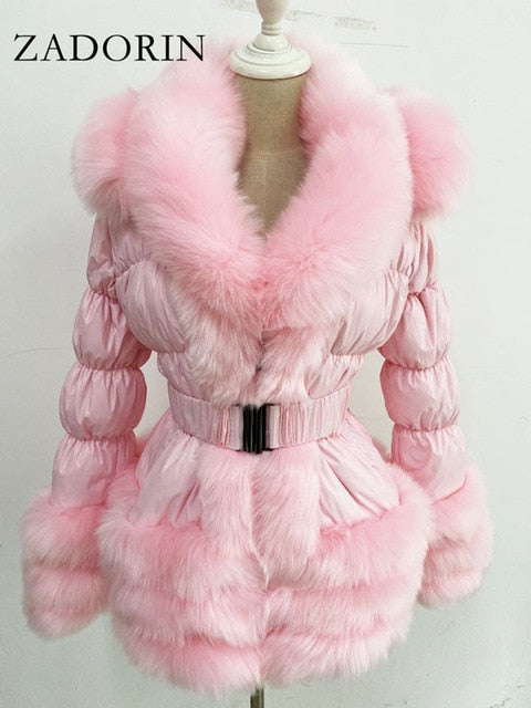 Furry FAUX  Down Jacket w/Collar