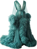 Long Tulle Robe w/Tulle Sleeves and Tulle Train