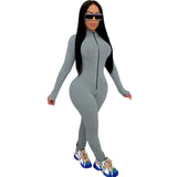 Long Sleeve Deep V Zip Up Fitness Jumpsuit- XL