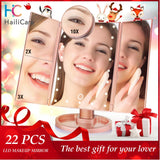 Trifold LED Touch Screen Makeup Mirror with Led Lights 1X 2X 3X 10X  Magnifying