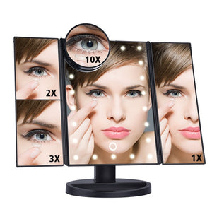 Trifold LED Touch Screen Makeup Mirror with Led Lights 1X 2X 3X 10X  Magnifying