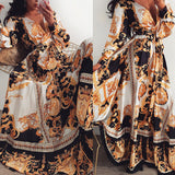 Boho Wrap Maxi Loose Floral Print V-neck Dress