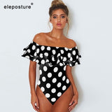 1pc Ruffle Shoulder Polka-Dot Swimsuit