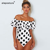 1pc Ruffle Shoulder Polka-Dot Swimsuit