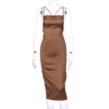 Satin backless lace up Slim fit dress