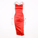 Satin backless lace up Slim fit dress