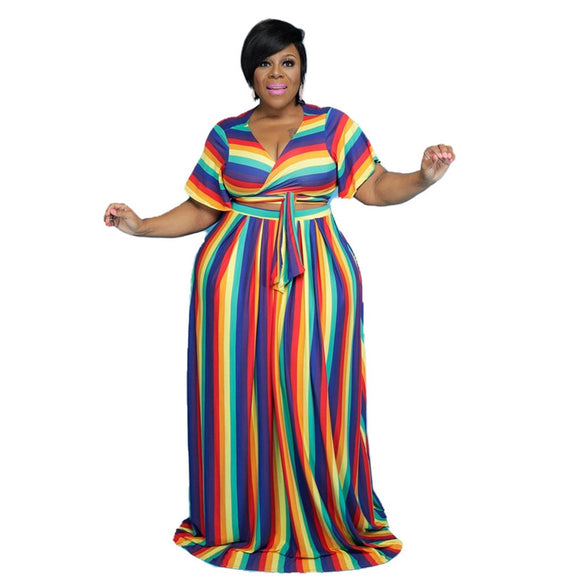2PC Striped Elastic Waist Maxi Skirt-PS