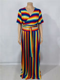 2PC Striped Elastic Waist Maxi Skirt-PS