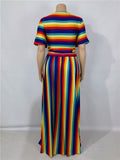 2PC Striped Elastic Waist Maxi Skirt-PS