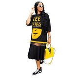 Mesh Splice Letter Long Loose Maxi Dress