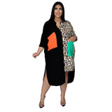 Casual Long Sleeve Loose Stretch Shirt Midi Dress-PS