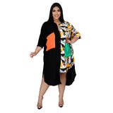 Casual Long Sleeve Loose Stretch Shirt Midi Dress-PS