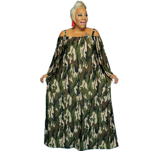 Slash Dots Camouflage Casual Loose Maxi Dress-PS