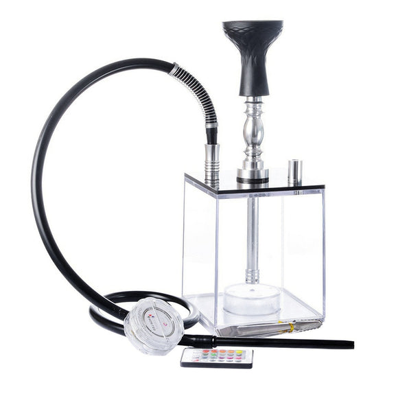 Acrylic Hookah Box with 2 Hose LED Light Silicone Bowl Shisha