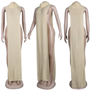 Knitted Open Sides Sweater Scarf Dress