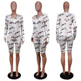 Long Sleeve Shorts V Neck Bodycon Pajamas S-2XL