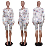 Long Sleeve Shorts V Neck Bodycon Pajamas S-2XL