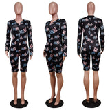 Long Sleeve Shorts V Neck Bodycon Pajamas S-2XL