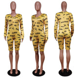 Long Sleeve Shorts V Neck Bodycon Pajamas S-2XL