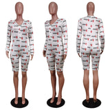 Long Sleeve Shorts V Neck Bodycon Pajamas S-2XL