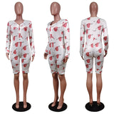 Long Sleeve Shorts V Neck Bodycon Pajamas S-2XL