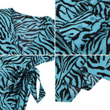 Long Sleeve Leopard Printed Loose V Neck Puff Sleeve Beach Sundress-PS