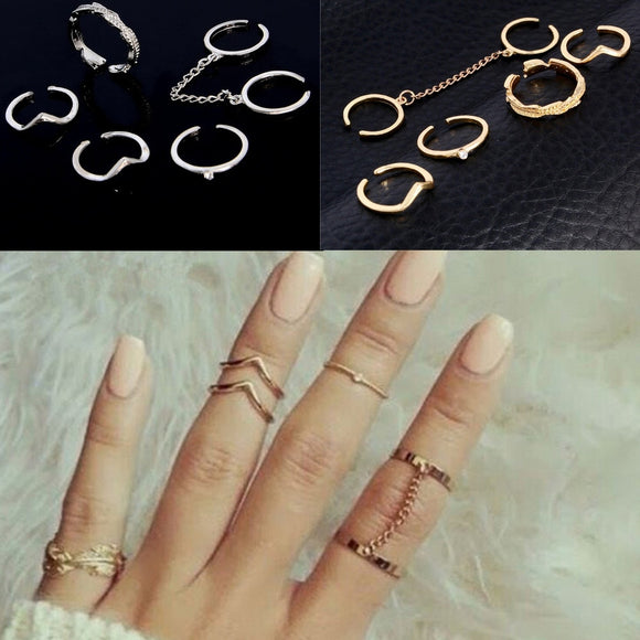 6pcs Punk Style Gold Midi Finger Knuckle Ring Set